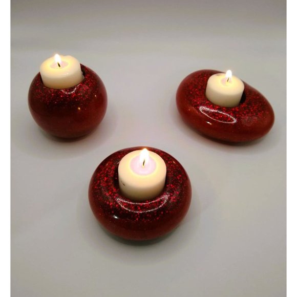 Coasters and Tea Light Candle Holders 5 Piece Set Red Glitter Handmade NEW - Picture 8 of 10